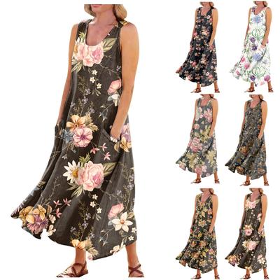 Lässiges, bequemes, ärmelloses Baumwolltaschenkleid mit Farbverlaufsdruck für Damen