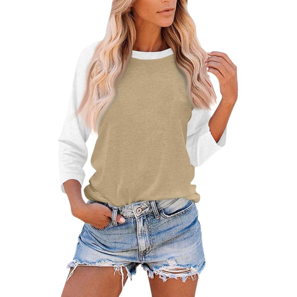 Damen Casual Fashion Loose Color Matching Dreiviertelärmel Stitching T-Shirt Top