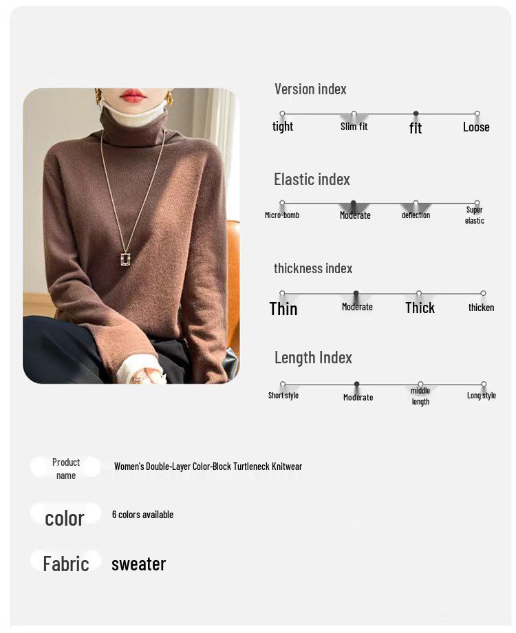 Women's Double-Layer Color Block Turtleneck Sweater