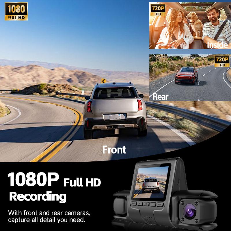 1080P 3-Lens Vehicle Dash Cam 2 Inch IPS Screen WiFi Car DVR Recorder Video Dashcam Camcorder Three Way Camera Three Channel DVR