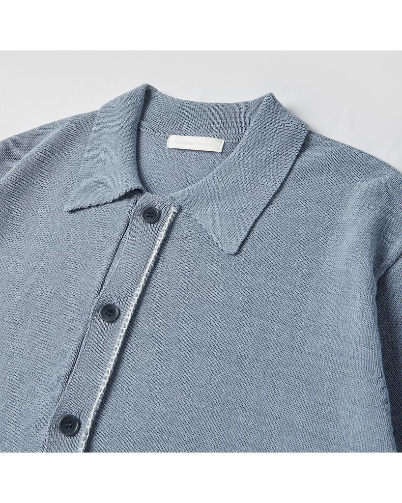 WORTHWHILE MOVEMENT Stitch Polo Half Cardigan (Pale Blue)