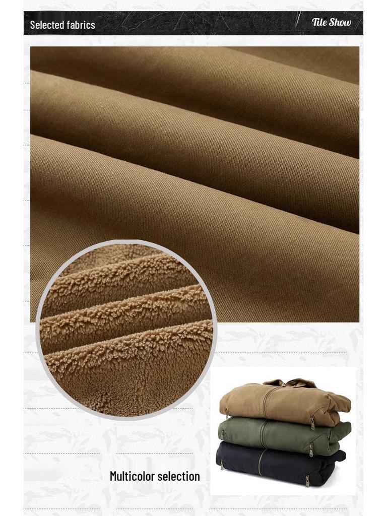 Herren-Arbeitsjacke aus Lammwolle - Dicke, Warme Baumwolljacke mit Samtfutter, Reverskragen, Herbst/Winter Freizeit-Oberbekleidung.