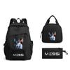 Messi Fußball Schultasche Sternenumrandung High School Mittelstufe Grundschüler Männer und Frauen Große Kapazität Dreiteiliger Rucksack