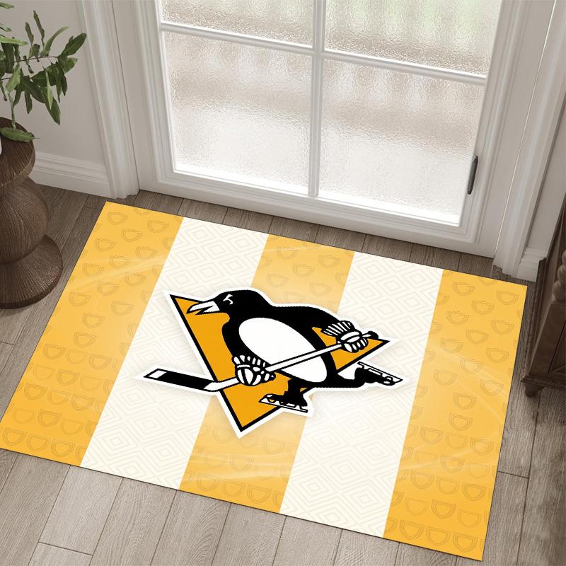 Pittsburgh Penguins Design Crystal Velvet Carpet Cozy Non?Slip Printed Rug For Bedroom Living Room Entrance