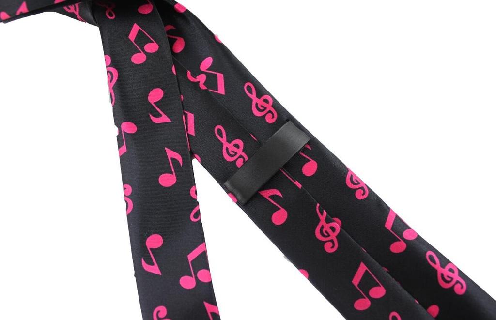 Naissant Cute Black & Pink Musical Note Design Tie - Unisex (Men's & Women's)