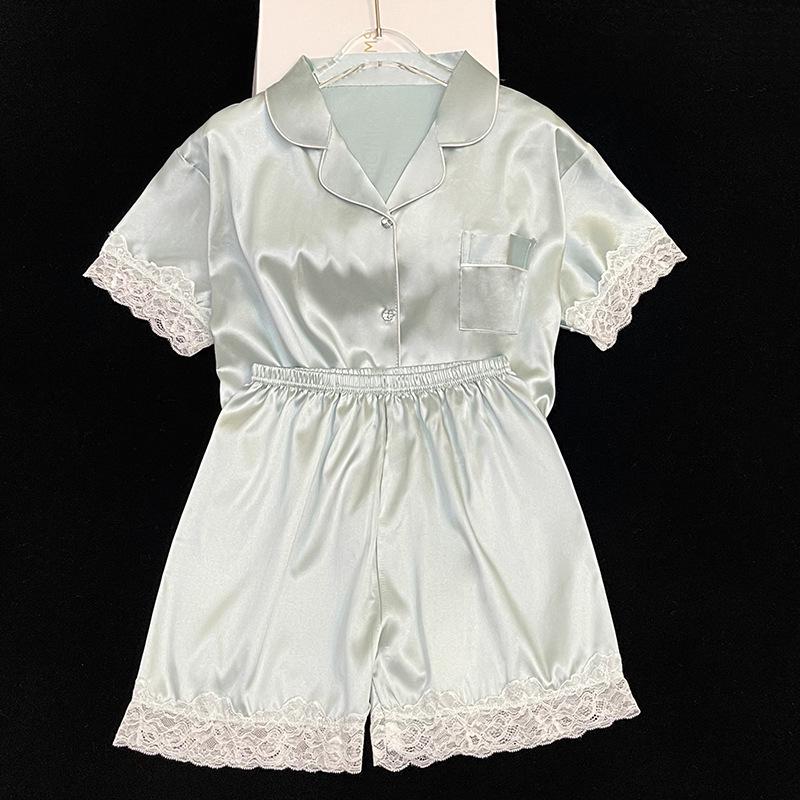 

Women s Summer Ice Silk Pajama Set: Stylish Short Sleeve Two-Piece that Can Be Worn Outdoors. 2XL (130-150 jin)