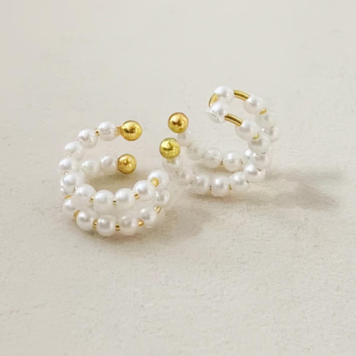 Элегантный ушной кафф с жемчугом: Не требует прокола, Нишевый дизайн, Высококачественный женский клипс для уха золотой