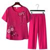 Summer Two-Piece Set for Middle-Aged and Elderly Women - T-Shirt and 9-Point Pants