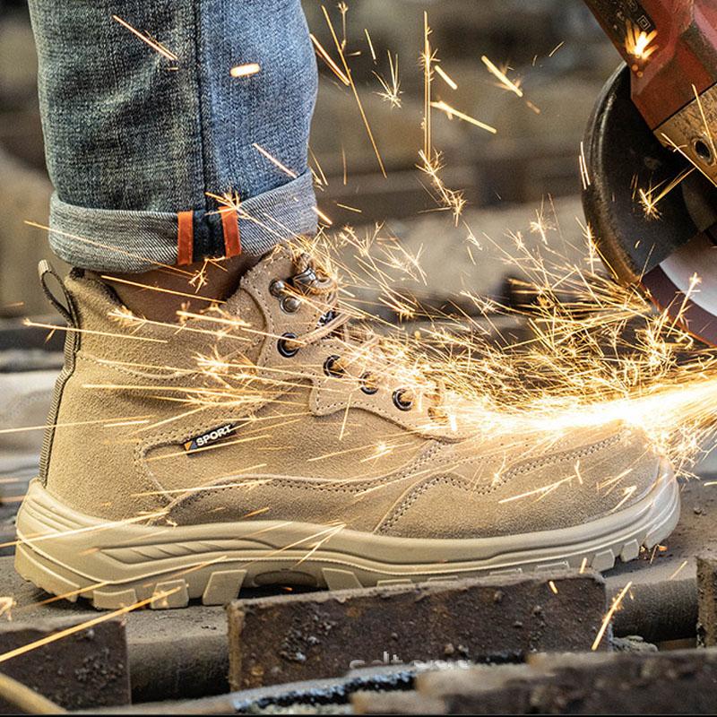 Men's Steel Toe Work Safety Shoes Lightweight Breathable Anti-smashing Work Shoes Male Boots Slip on Casual Sneaker Men Shoes 46