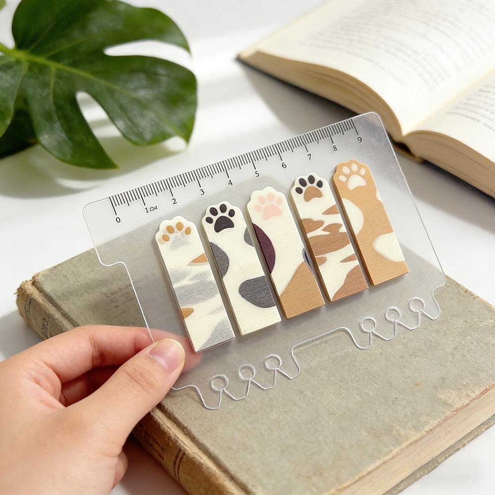 Cute Cat Paw PET Index Tabs, Transparent Ruler Sticky Notes, Book Markers for Students & Office