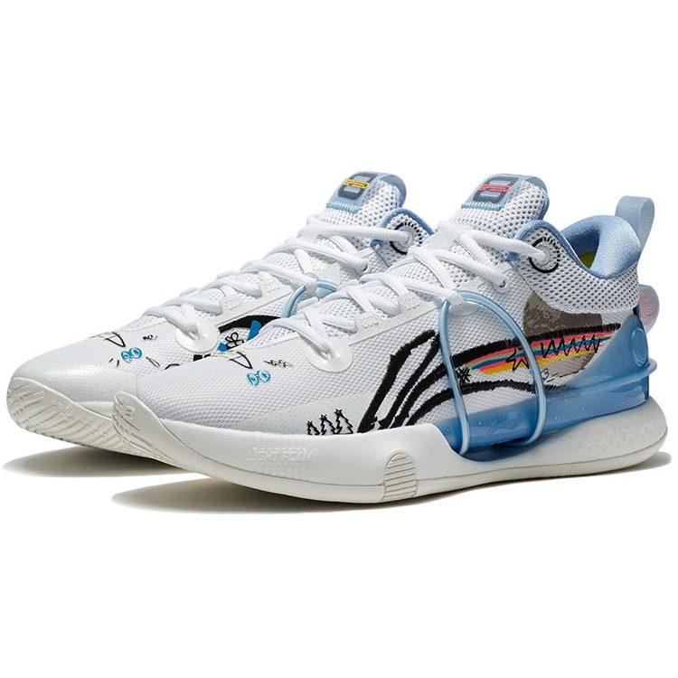 Li Ning Speed 8 Dämpfung Rutschfest Abriebfest Niedrig geschnitten Performance Basketballschuhe Herren Weiß Blau ABAT119-4