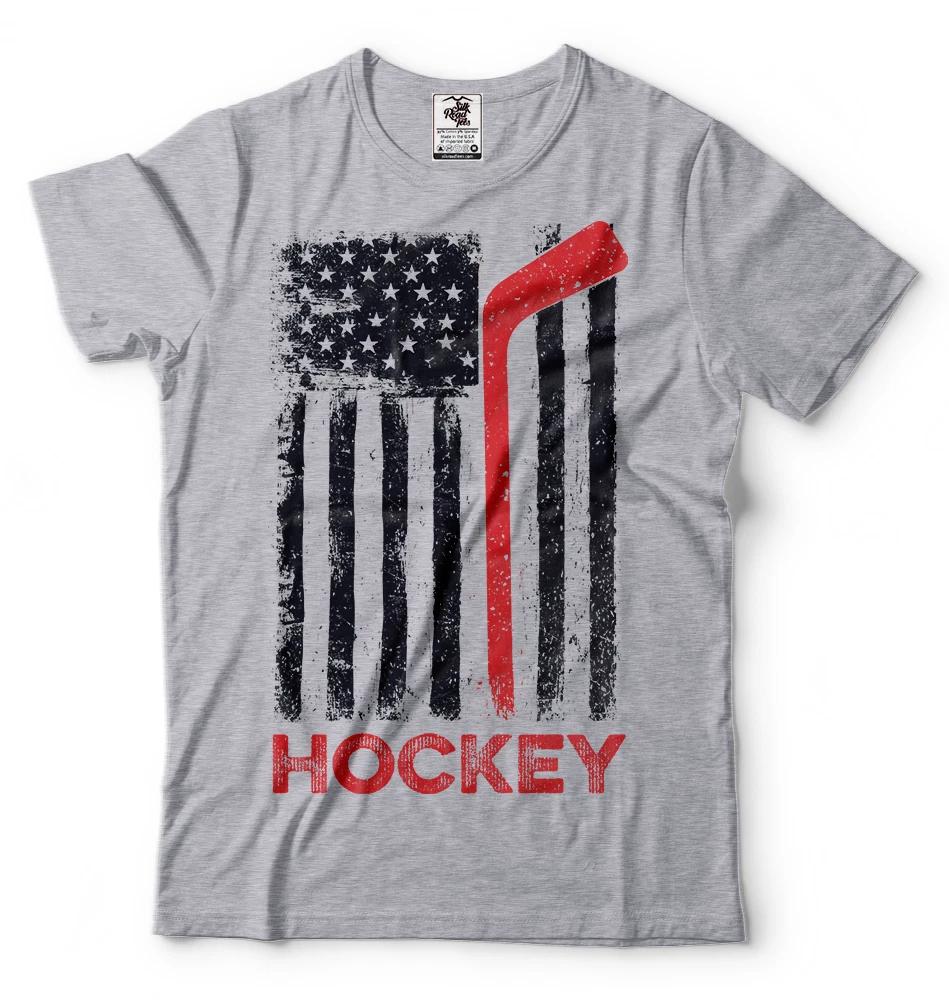 Hockey T-shirt USA Flag American Hockey Tee Shirt Birthday Gift Shirt M
