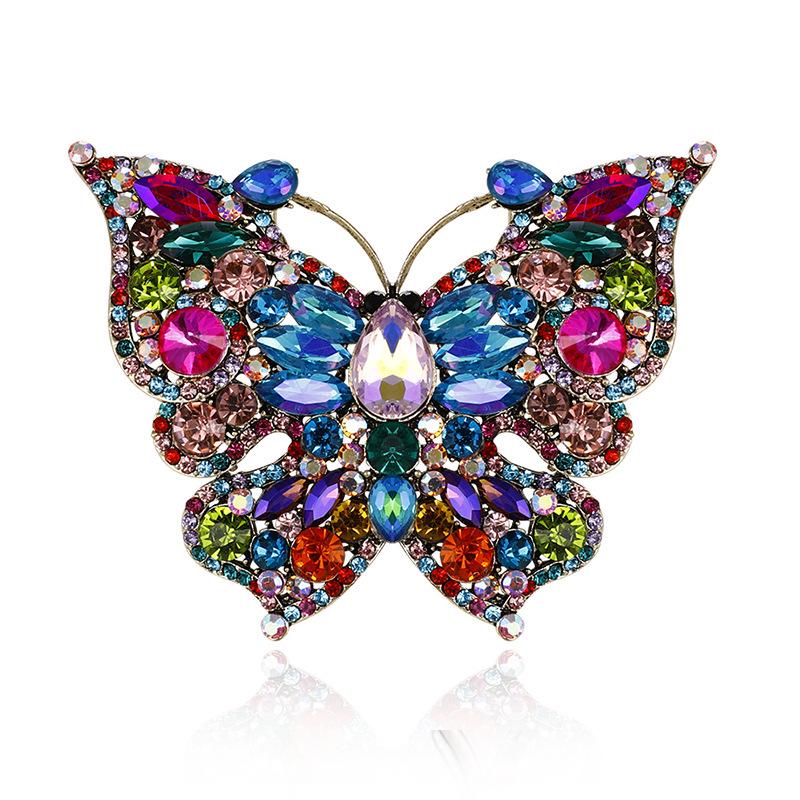 Vintage Inlaid Diamond Butterfly Brooch - Elegant Retro Insect Pin for Women