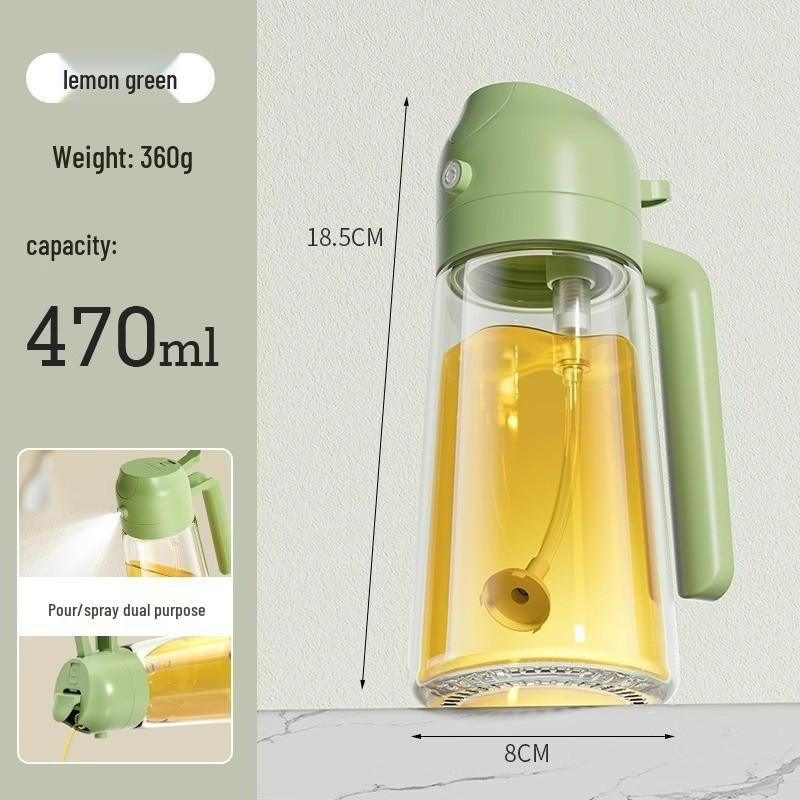 Thickened Glass Oil Bottle: Integrated Spray and Pour, Automatic Atomization, Leak-Proof, Large Capacity for Kitchen Use