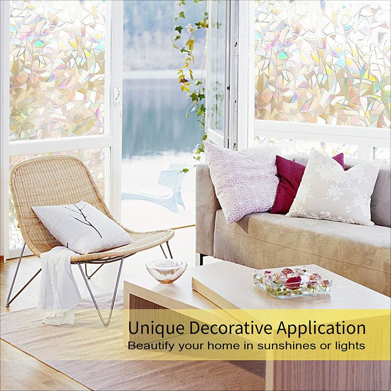 Fensterfolien mit 3D-Regenbogeneffekt, Sichtschutz, dekorative Folie, UV-Schutz, nicht klebend, statisch haftende Glasaufkleber