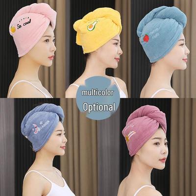 Women's Coral Fleece Quick-Dry Embroidered Hair Wrap Towel