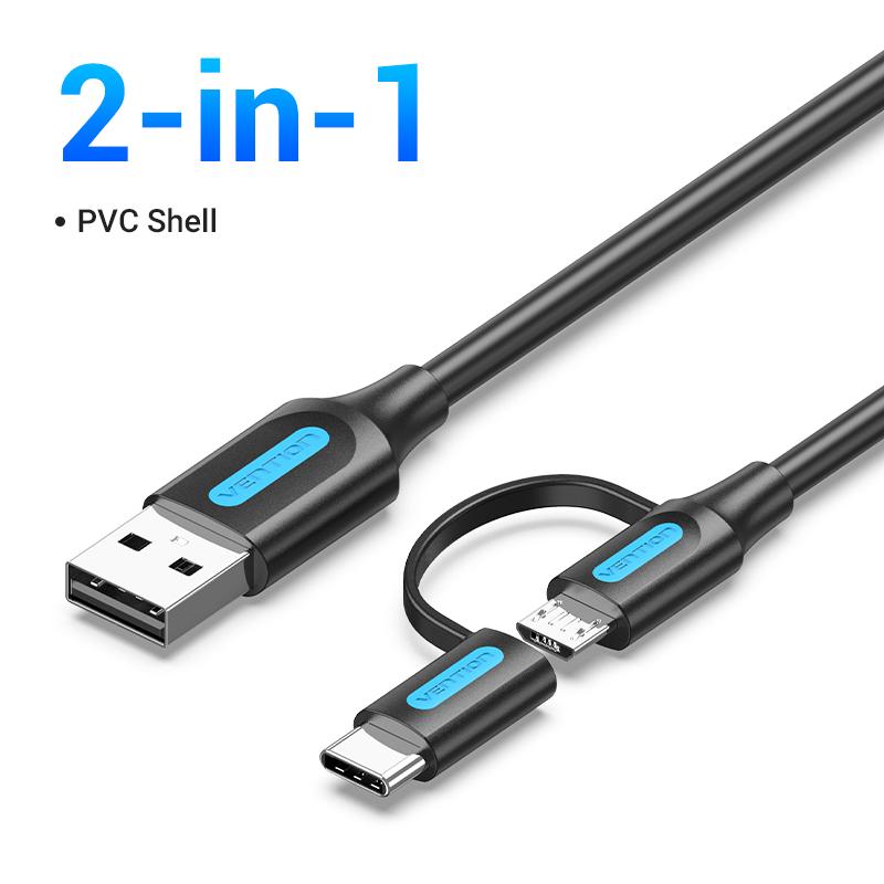 Vention 2-в-1 кабель USB Type C для Xiaomi Mi 9 3A Быстрая зарядка USB-кабель для Samsung Galaxy S10 S9 Plus Huawei Micro USB кабель 0.25M
