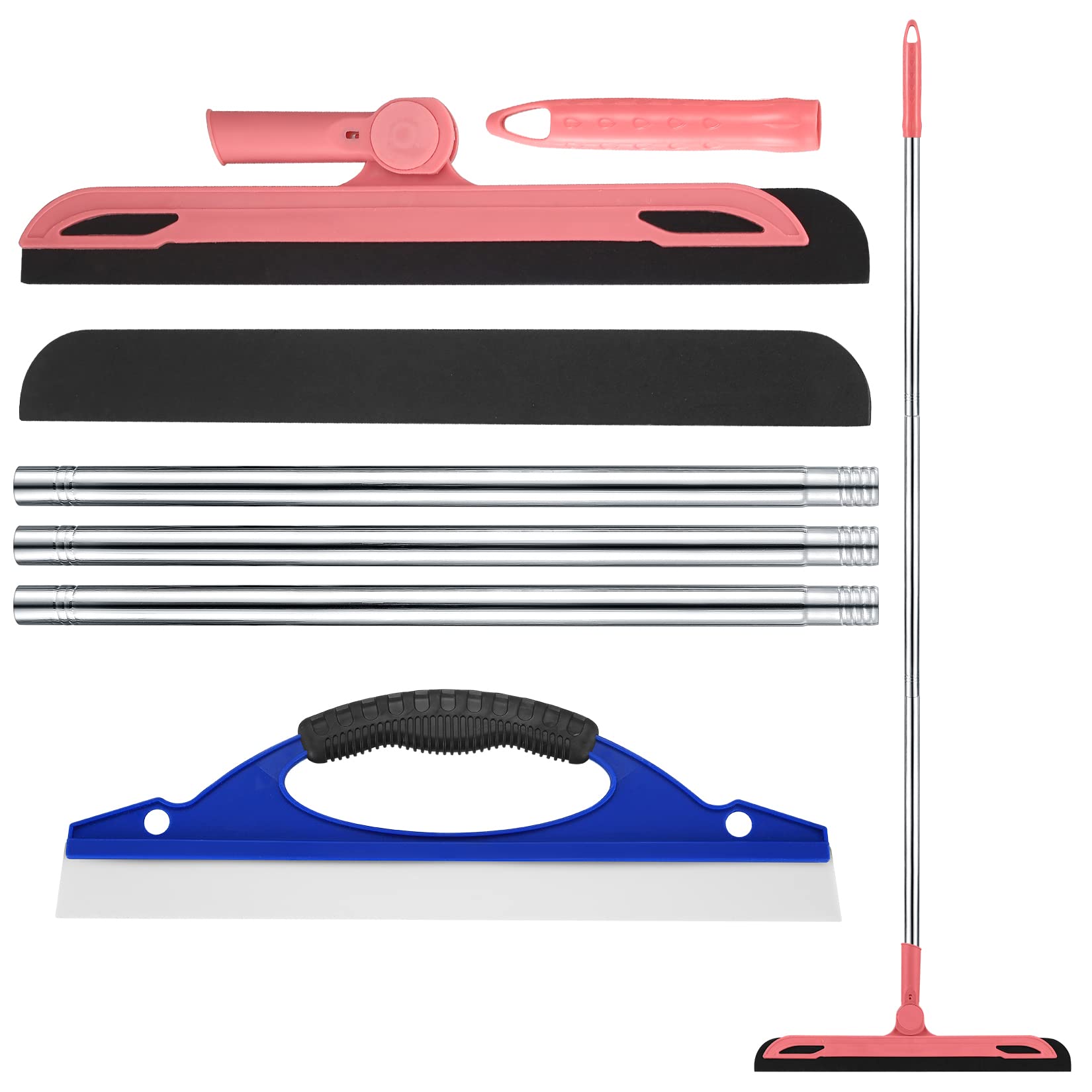 

Heavy-Duty Floor Squeegee - Long Handle for Bathroom, Kitchen & Garage Cleaning