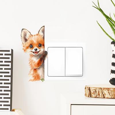 Cute Cartoon Fox Switch Sticker Self-Adhesive Removable for Living Room Bedroom Socket Home Decor Wall Art