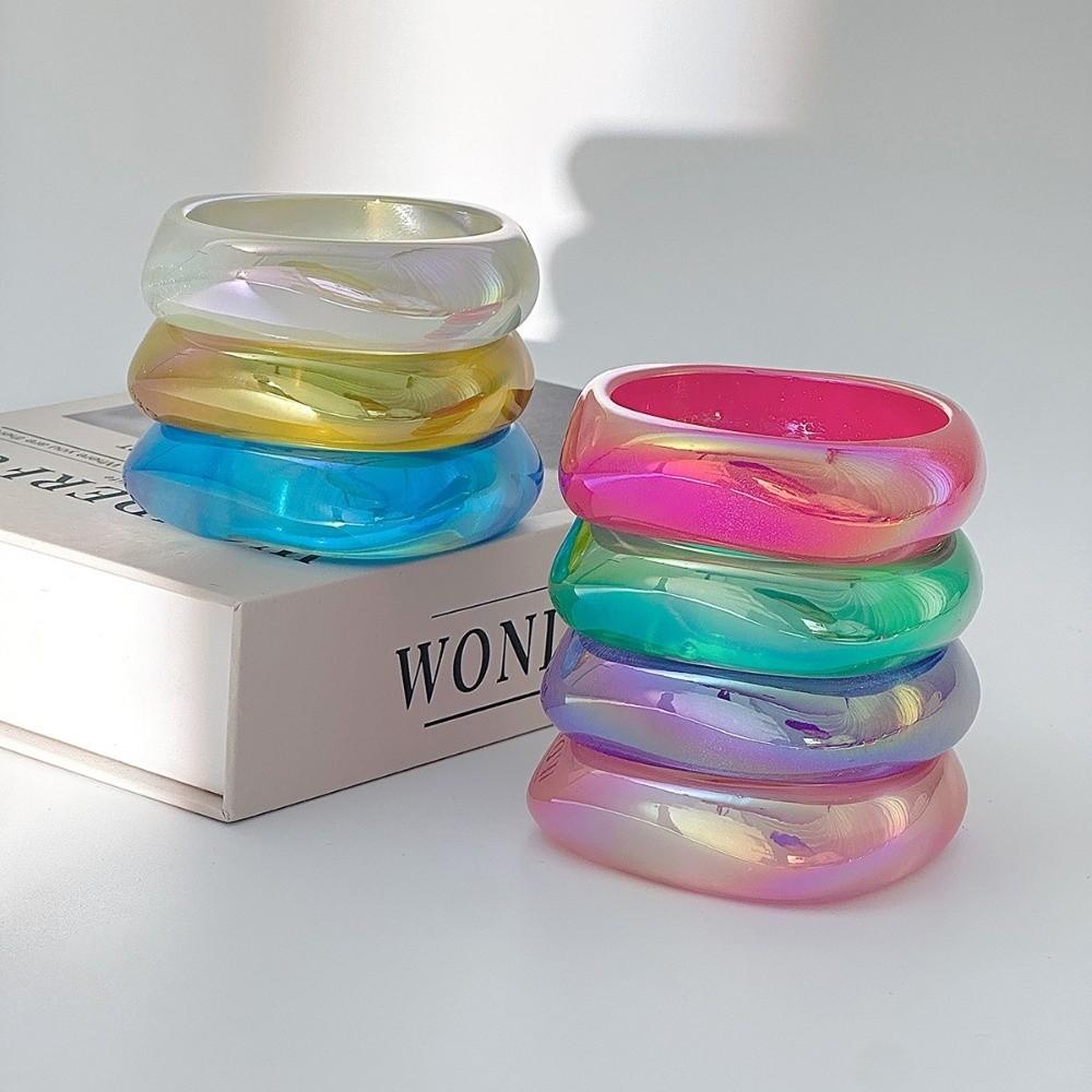 Irregular Geometric Colorful Resin Bangles Punk Hip Hop Chunky Bangles Laser Bracelets  Boho Style