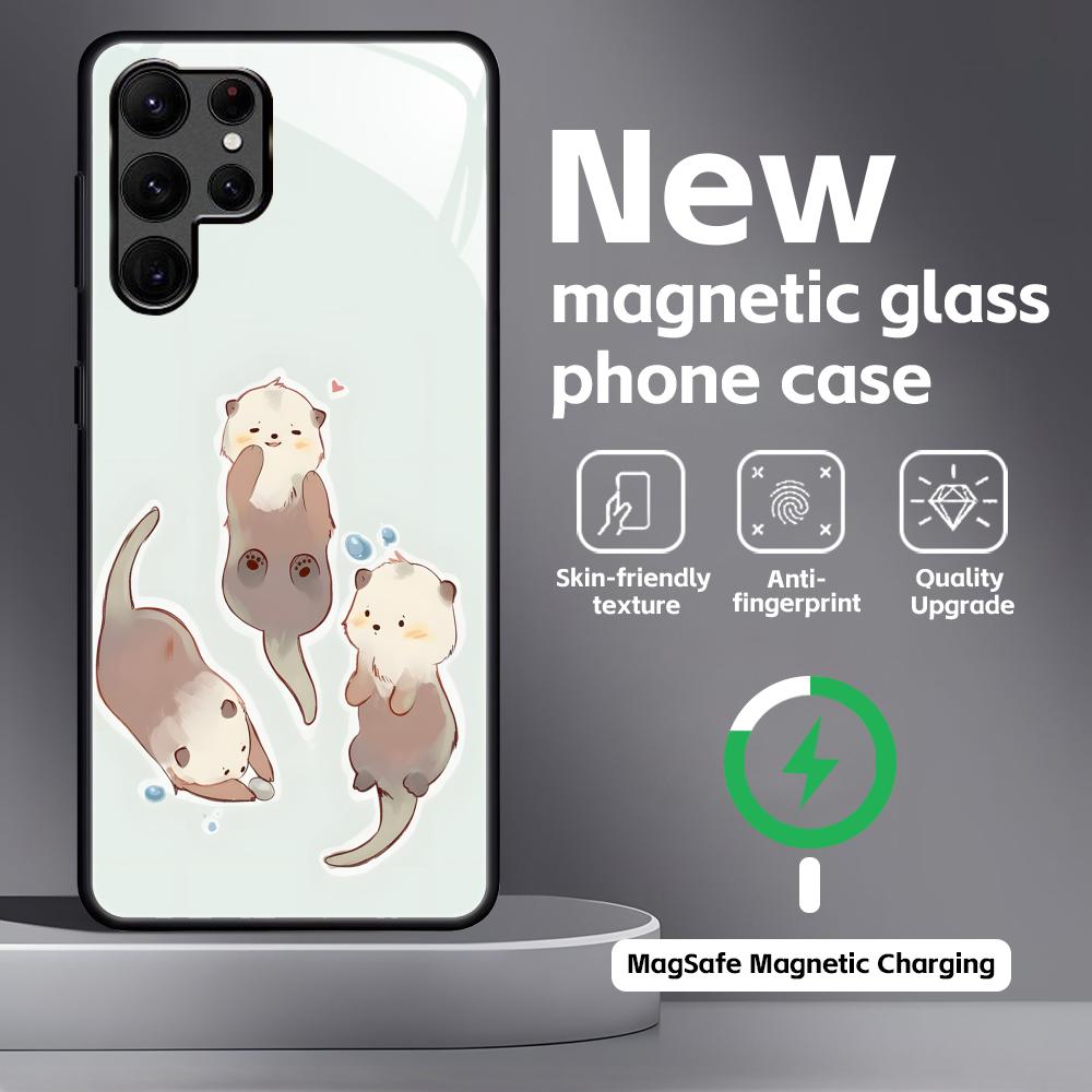cute Otter Phone Case For Samsung S26 S25 S24 S23 S22 S21 Plus Ultra Note20 Glass Magnetic Case