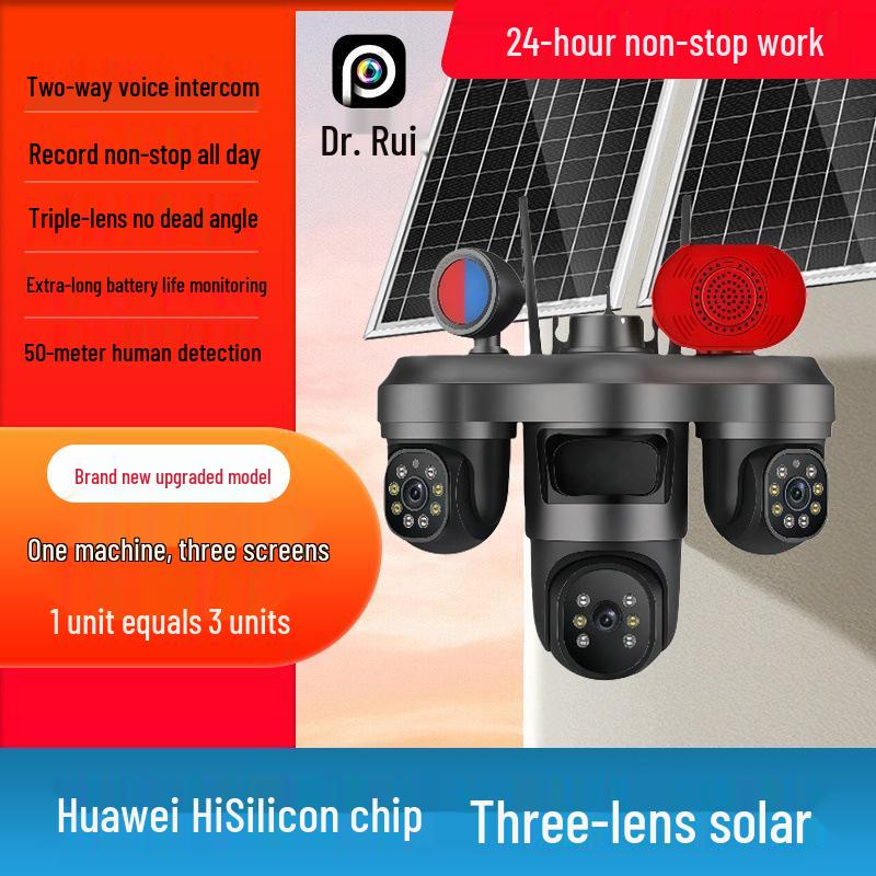Solar-Powered Three-Lens Night Vision HD Outdoor Surveillance Camera