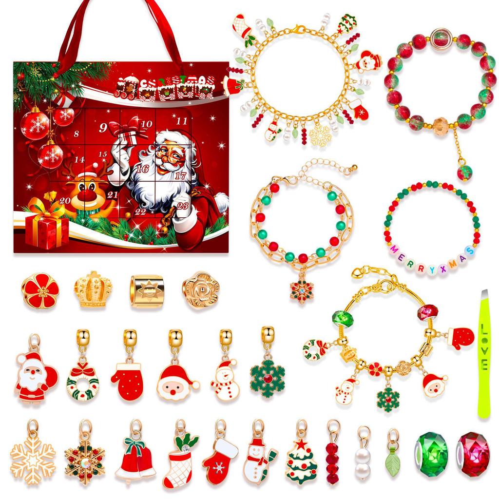 Kinder DIY Handgemachter Schmuck Perlen Schneemann Adventskalender - 24 Fächer Weihnachtsgeschenk