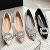 Fashion Luxury Striped Fabric Flats Women Sparkle Stone Shoes Ladies Ballets Pointed Toe Office Dress Loafers Woman Brides Wedding Shoes