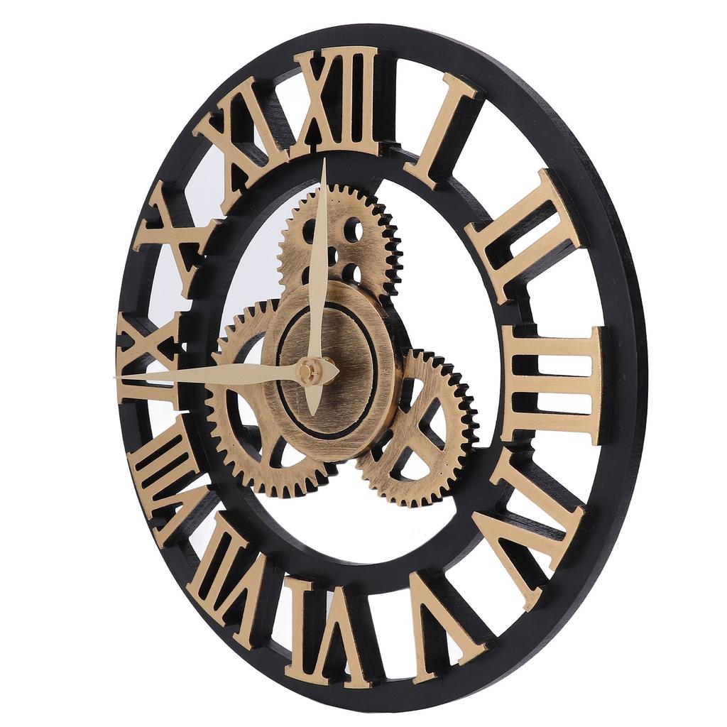 Large 3D Retro Wall Clock 34CM Vintage Wooden Gr Wall Clock Numerals Industrial   Clocks for Home Living Room Decoration