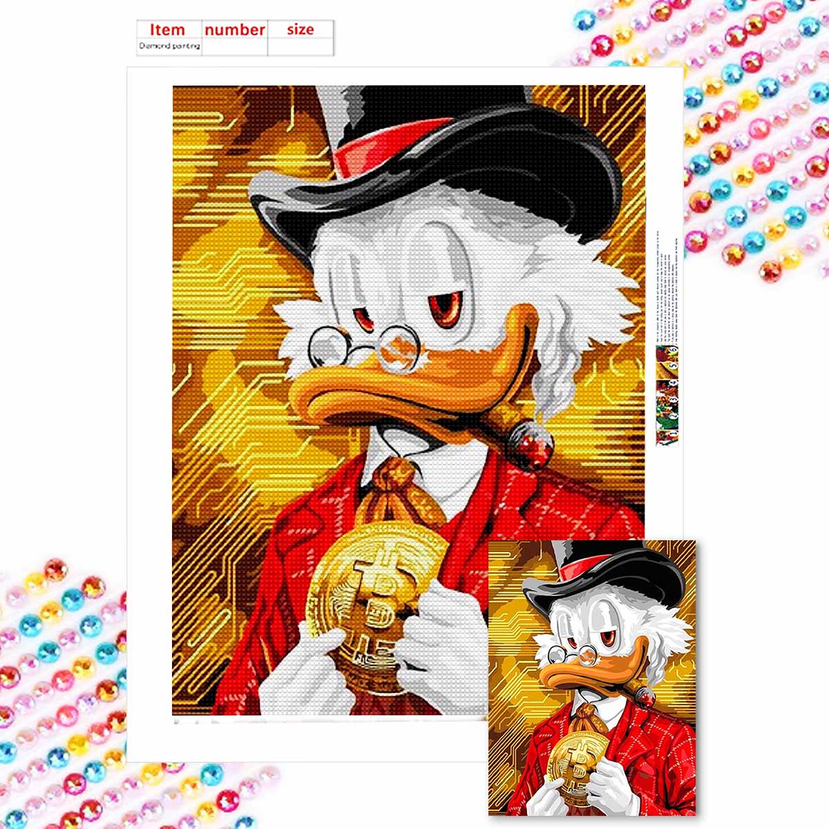 

Наборы для алмазной живописи 5D DIY для взрослых, Дональд Дак Торговец, наборы с полными круглыми кристаллами для начинающих для украшения стен дома Round 20x30cm