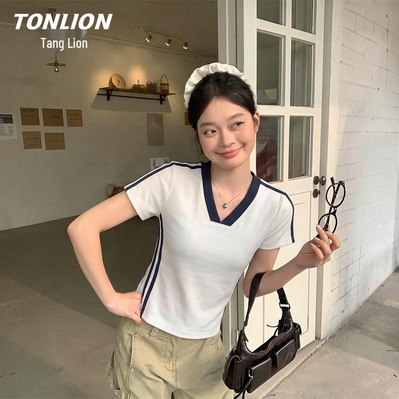 TonLion Women s V-Neck Slim Fit Short Sleeve Tee L
