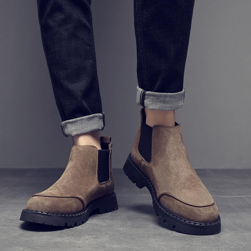 Autumn and winter Chelsea boots leather comfortable breathable retro British short boots casual Korean version high-top versatile platform men's shoes