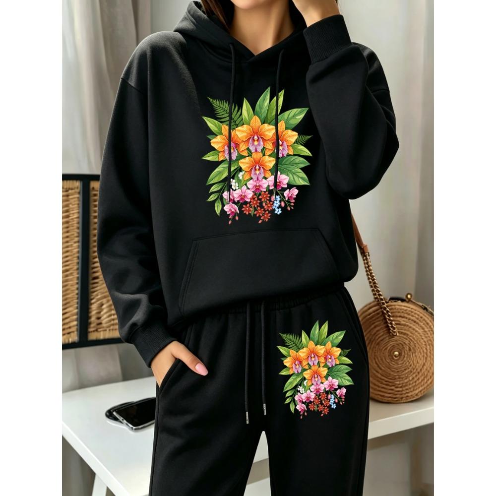 Beautiful Bouquet With Green Leaves Print Y2K Women'S Hoodies Autumn Hoodie Set Casual Jogging