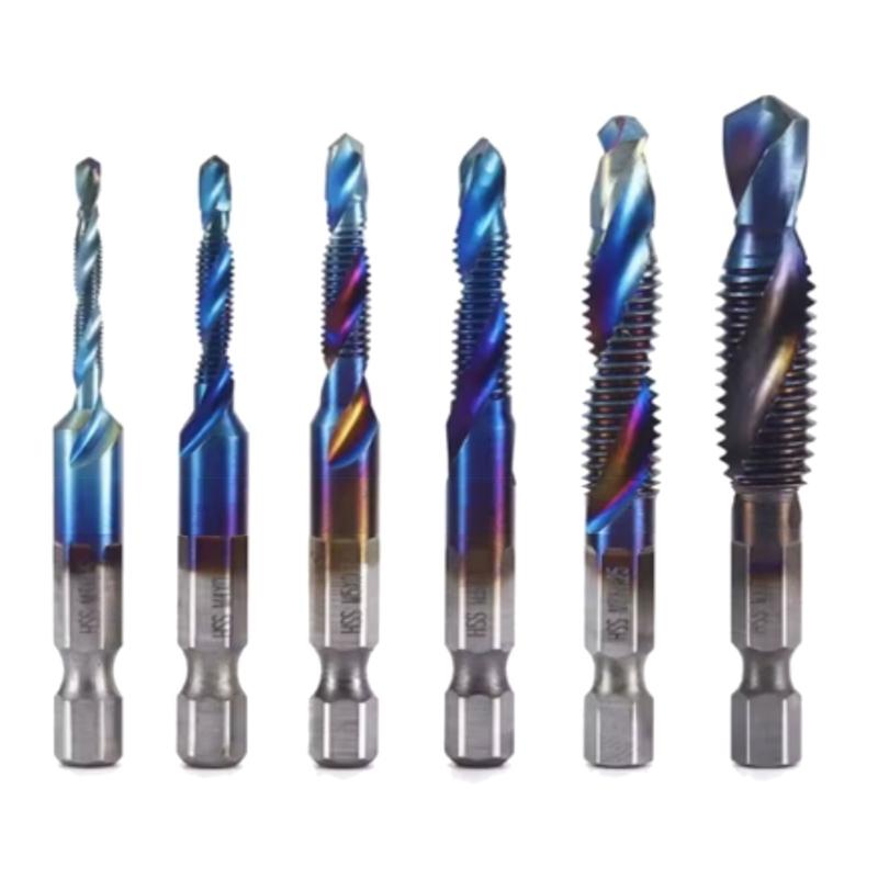 

Metric Thread Tap Drill Bits Set 3 to M10 Titaniums Plated HSS Hex Shanks for Wood Plastic Aluminum
