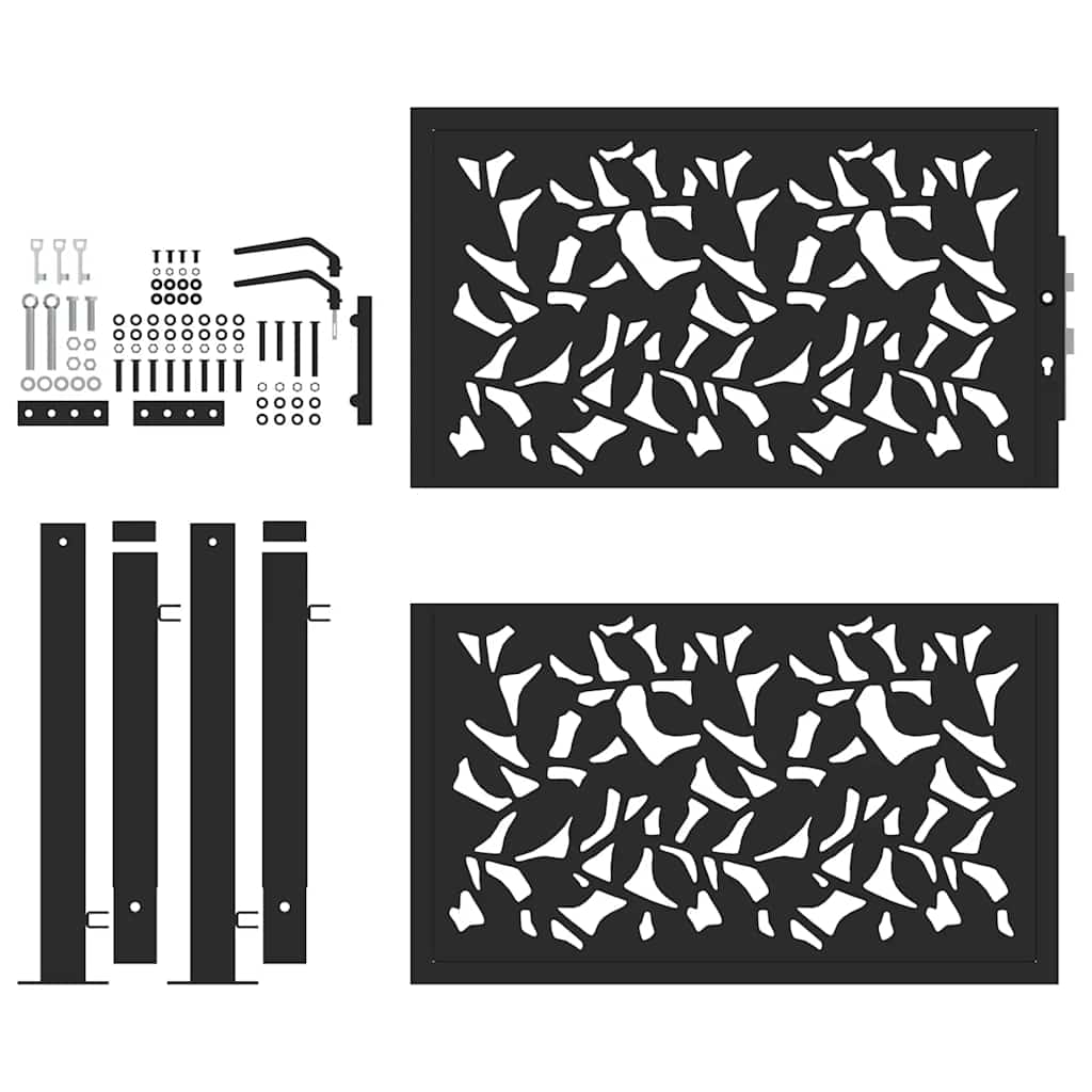 Black Garden Gate 105X106 Cm Steel Leaf Pattern