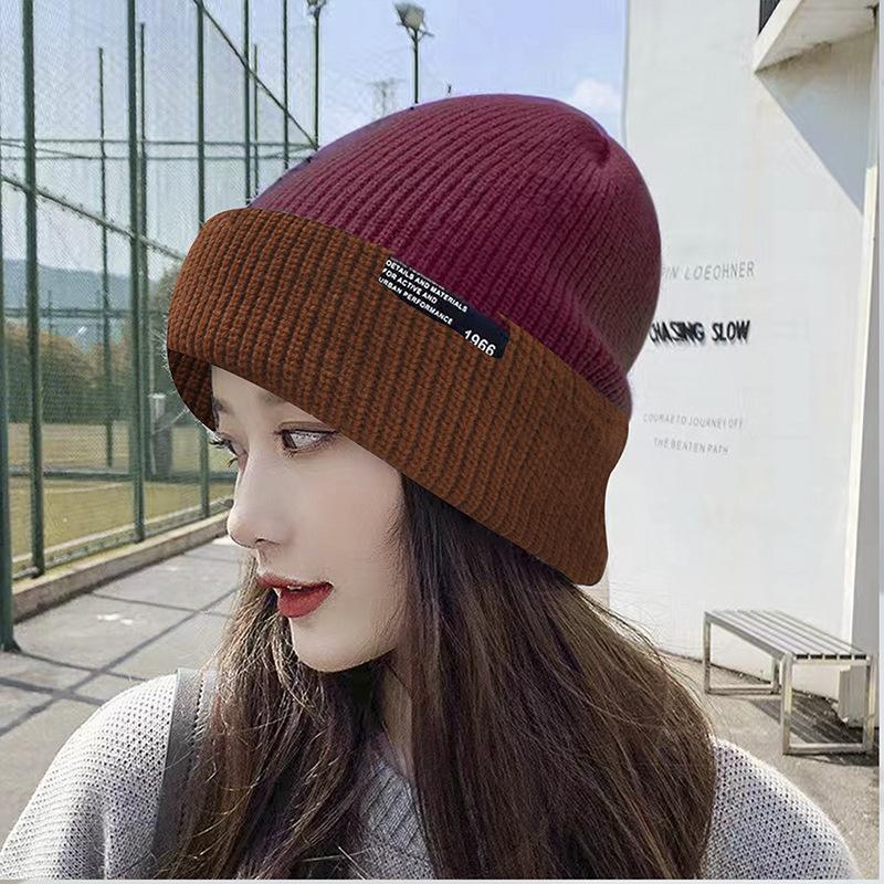 Hat Women's Winter Thickened Warm Knitted Hat Ear Protector Double Sided with Stacking Hat Wool Hat Men