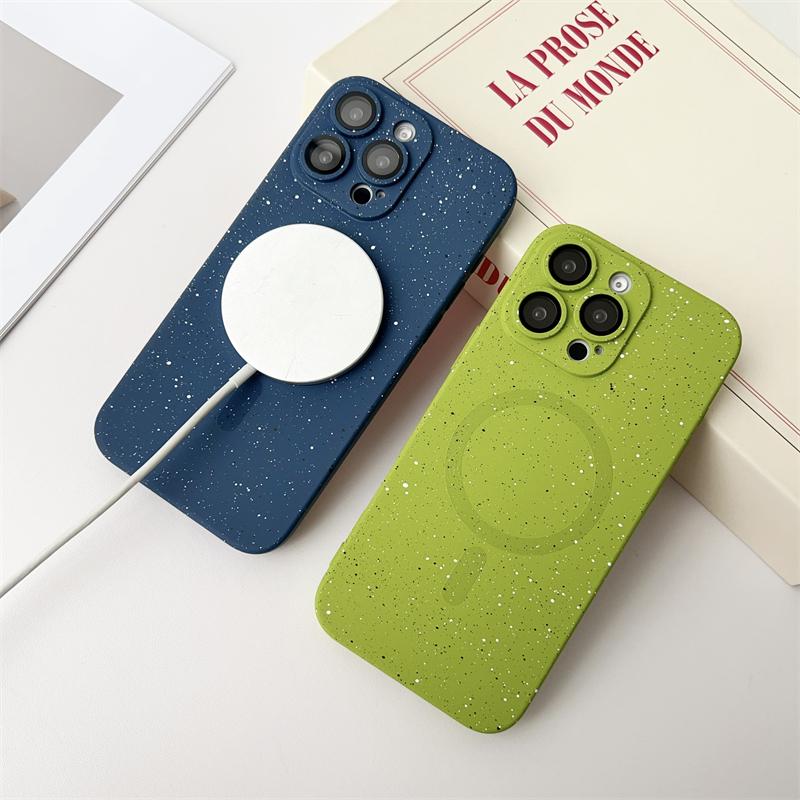 Ins Splashing Color Silicone Soft Phone Case For iPhone 16 15 14 Plus 13 12 11 Pro Max Magnetic For Magsafe Wireless Charge Capa