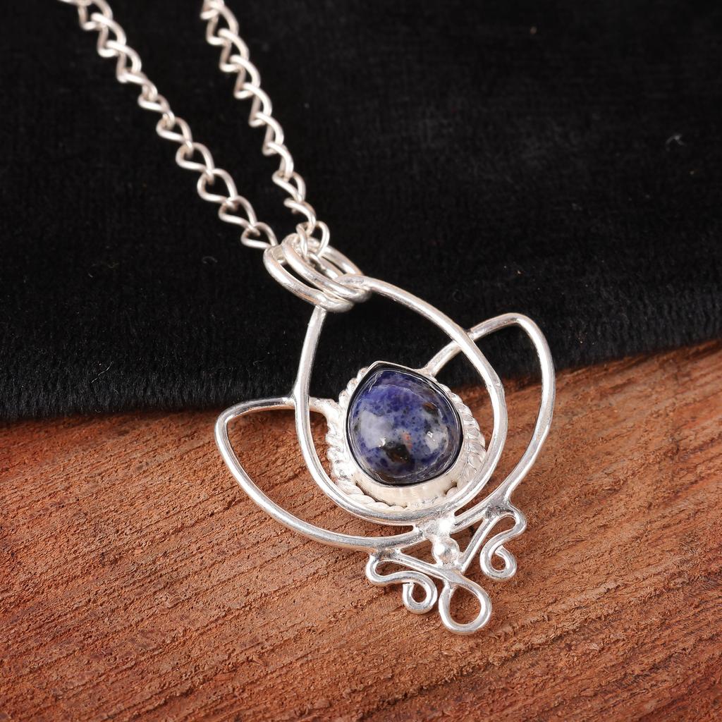 Sodalite Handmade Gemstone Pendant, 925 Solid Sterling Silver Pendant Antique Jewelry, Pendant For Engagement Gift