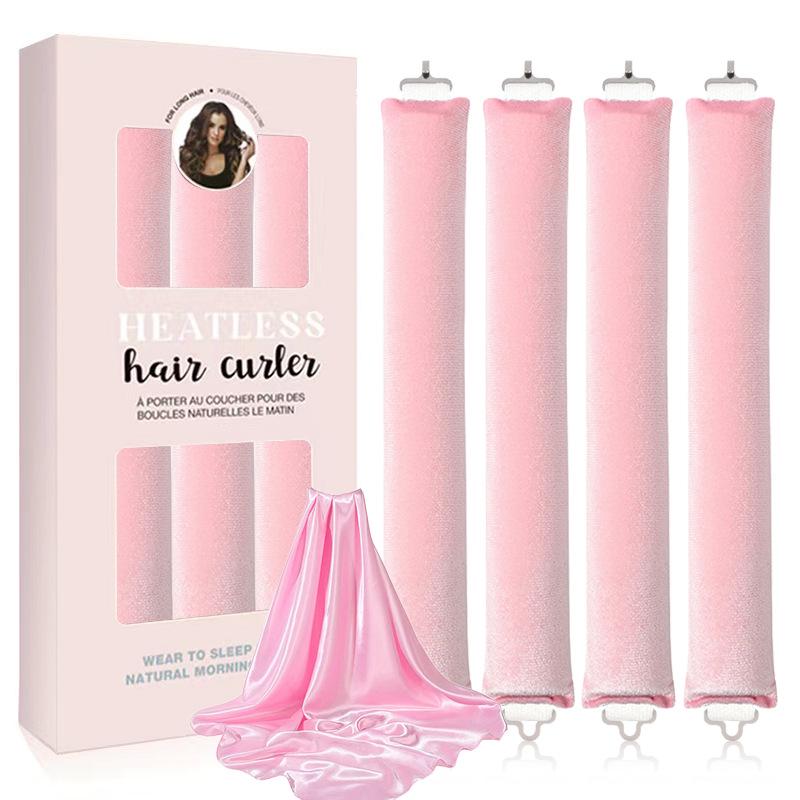 No-Heat Curling Set: Volumizing Waves, 70cm Silk Scarf, Double Hook, Sleep-Friendly Hair Tool