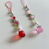 Lace Ribbon Keyring Cute Sweet Strawberry Pendant Keychain Colorful Beaded Phone Lanyard Multi-Functional Bags Accessories