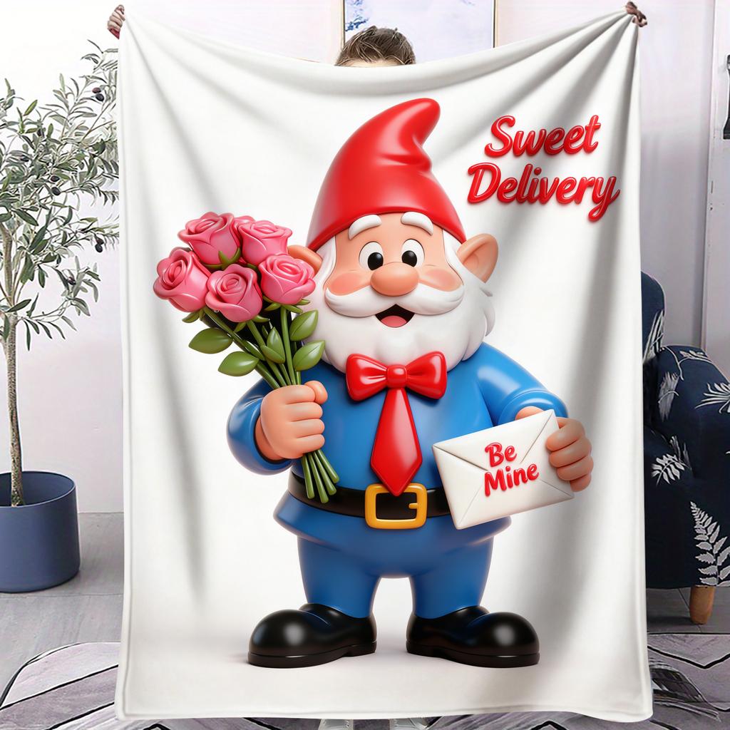 Gnome Couple Love Themed Flannel Blanket Happy Valentines Day Warm Plush Throw for Home Decor Sofa Bed Cover Camping Travel