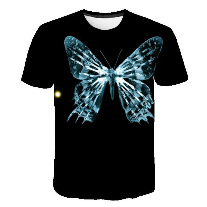 Cross-border New Boys And Girls With The Same Parent-child T-shirt, Beautiful Butterfly 3D Printing Cool Loose Men's And Women's Short Sleeves
