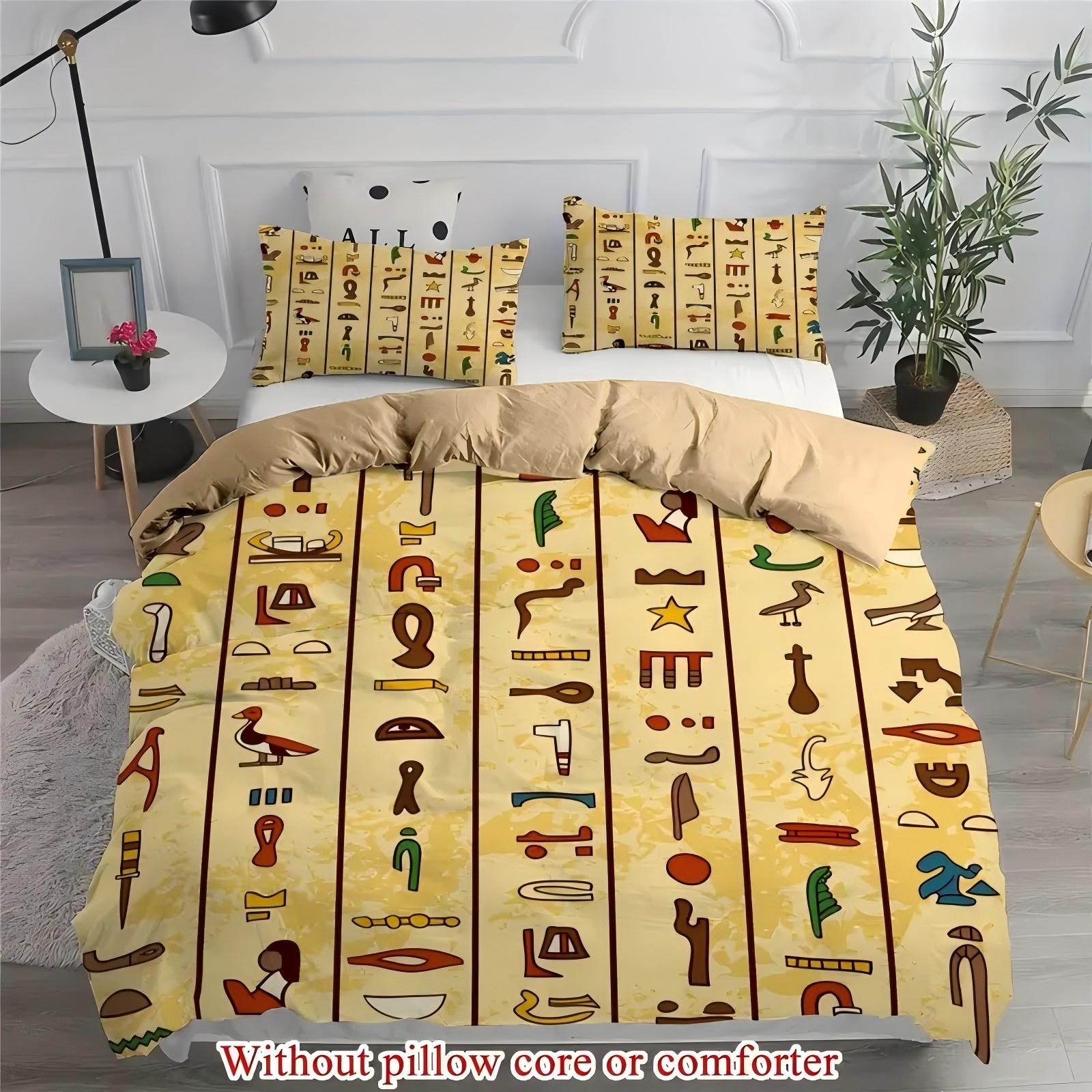 

Ancient Egyptian Hieroglyphic Totems 3D Print Bedding Set Exotic Mythical Style Bedding Cover Soft Comfortable Home Quilt Cover 135x200cm 2pcs