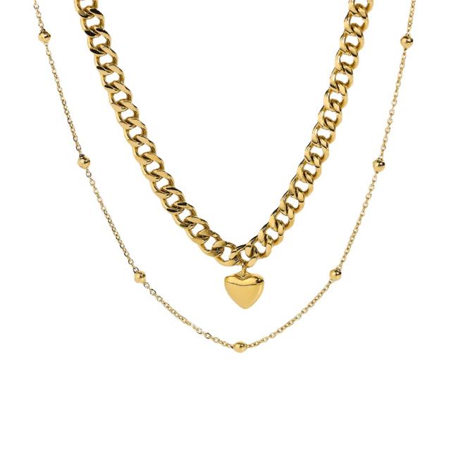 18k gold stainless steel cuban thick chunky curb layered link chain necklace choker 18inches(45.72cm) золотой