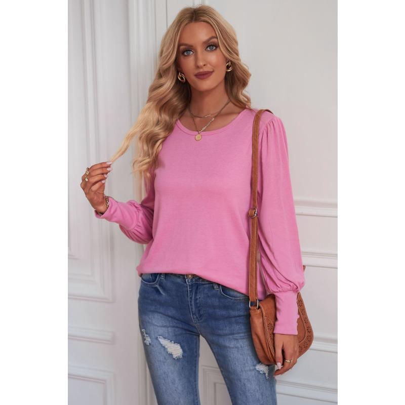 Spring and Autumn Women's Blouse Loose Casual Bubble Sleeve Long Sleeve Top