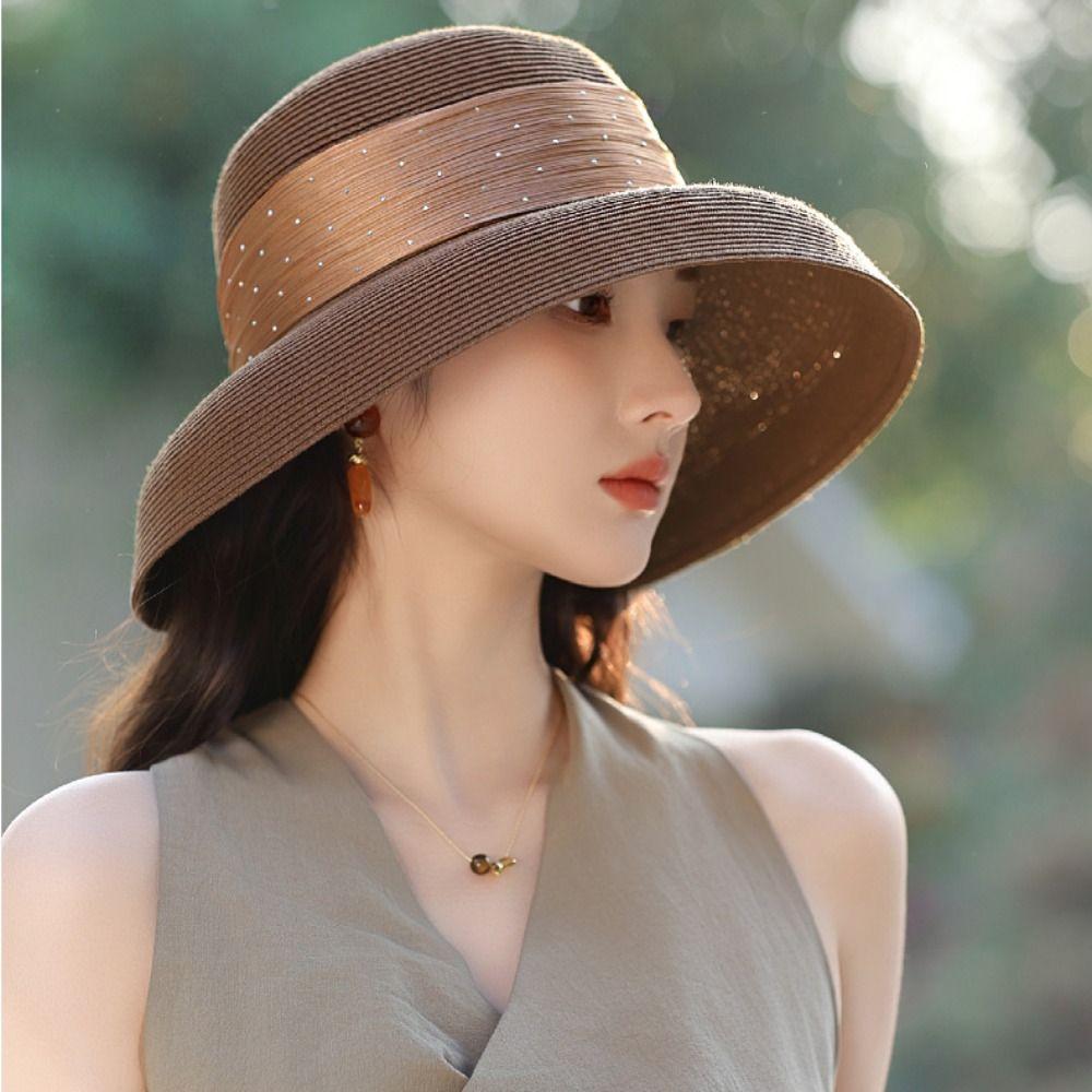 Boho Lafite Straw Hat Polka Dot Women's Sun Hats Casual Beach Hat  Summer