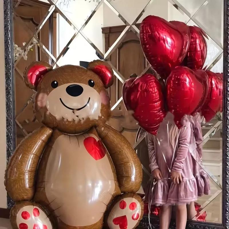 1/2pcs Big Bear Foil Balloon Valentine's Day, Aluminum Film for Proposal & Party, Romantic Wedding Birthday Decor Gift