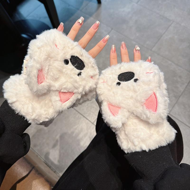 Cute West Highland Puppy Plush Five-Fingered Gloves Scarf Cold Wind Warm Student