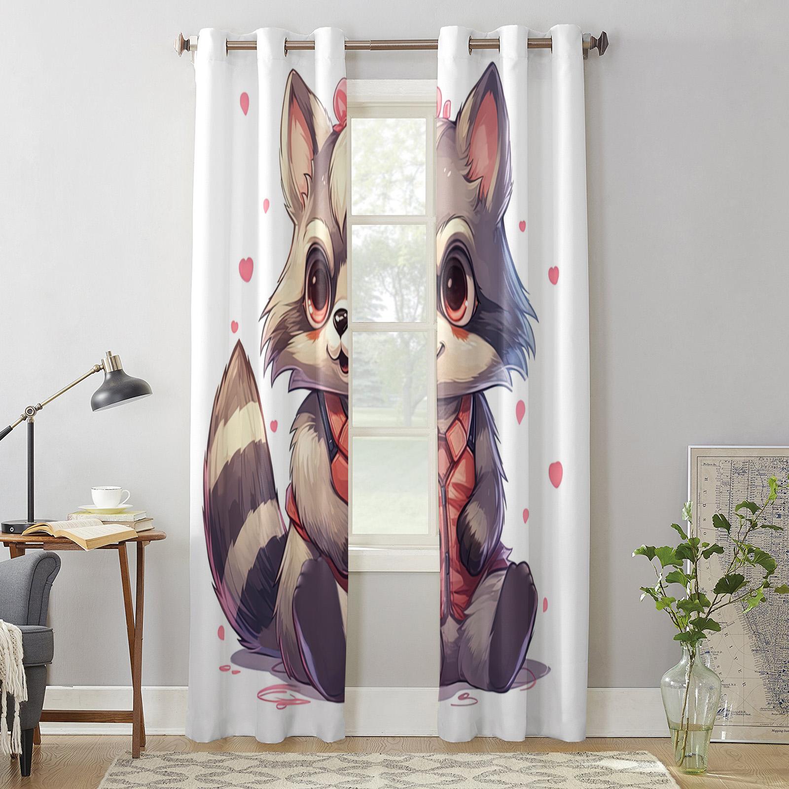 Мультяшный милый енот Шторы для спальни Гостиная Оконные шторы Шторы для кухни Домашний — фото 5