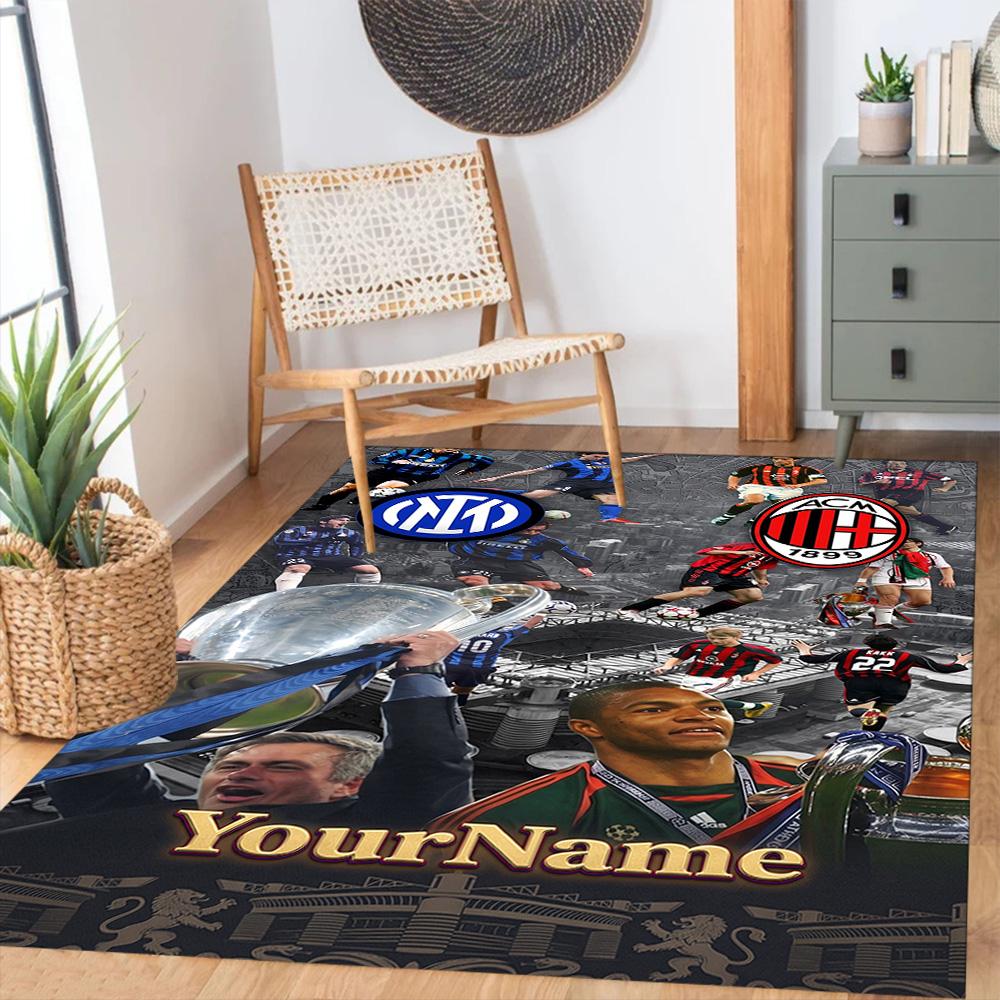 Inter Milan Customize Text Floor Rug Office Rug Suitable for Foyer Game Room Hallway Dormitory Antislip Carpet Decorate Offices Best for Christmas